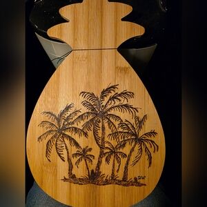 Hand Crafted Wood Cutting Board with Palm Tree Design